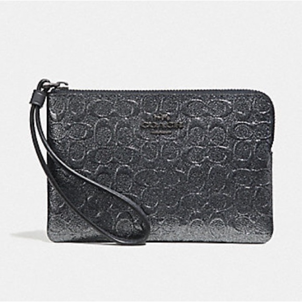 Coach Corner Zip Wristlet Gunmetal